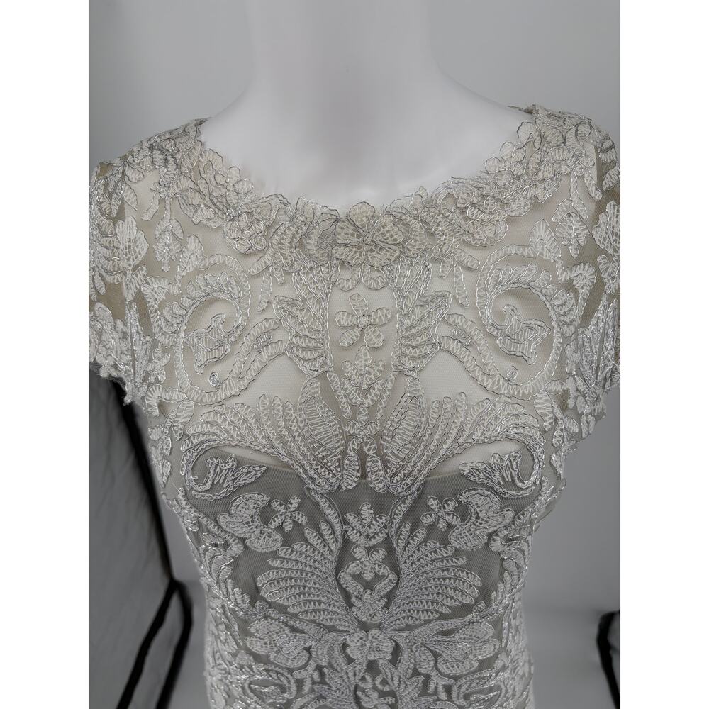 Tadashi Shoji Dress Lace Embroidery Metallic Mesh Sheath Evening Gown Cocktail - Picture 8 of 9